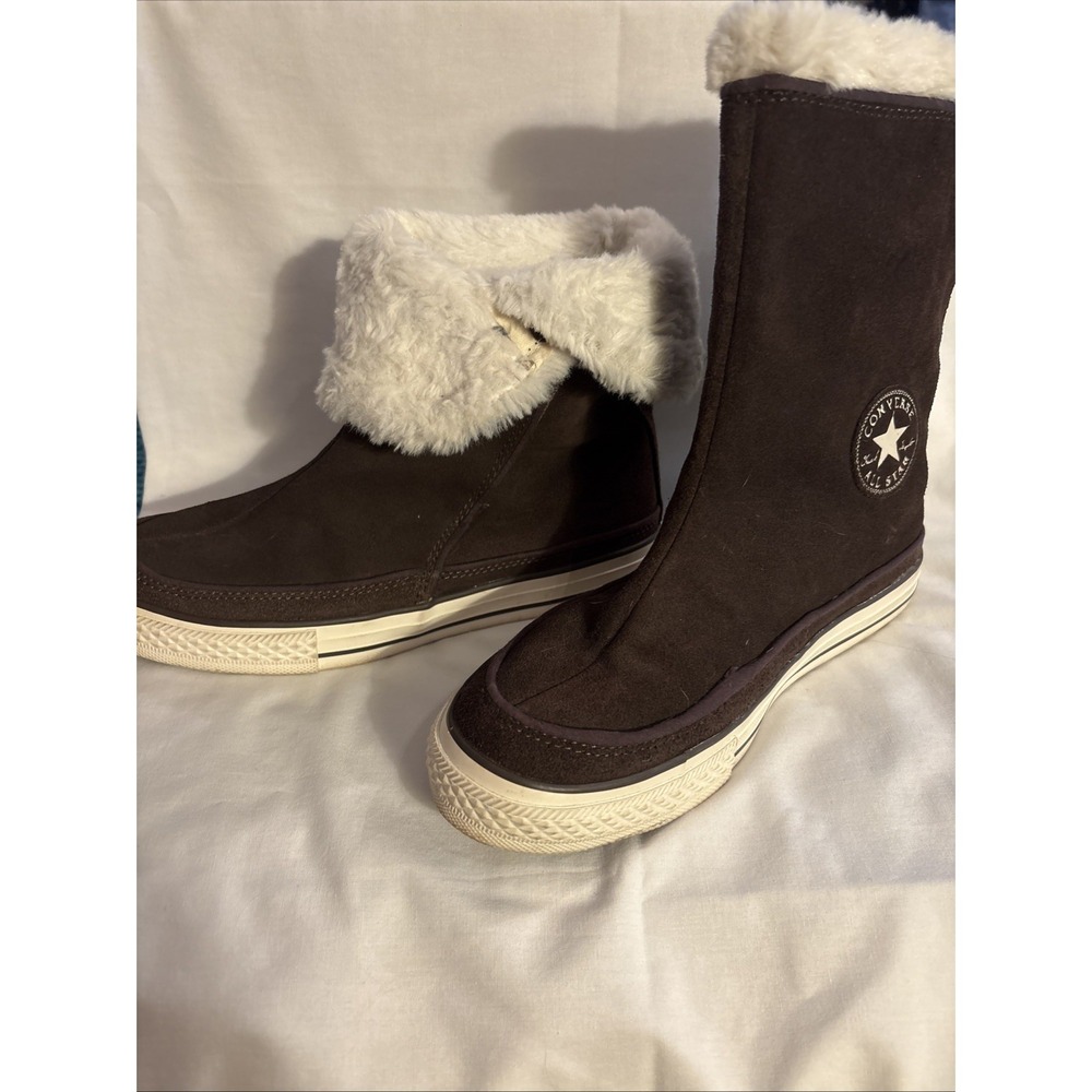 Converse Brown Suede Chuck Taylor Fall Winter Fuzzy Lined High Top Sneakers S 8